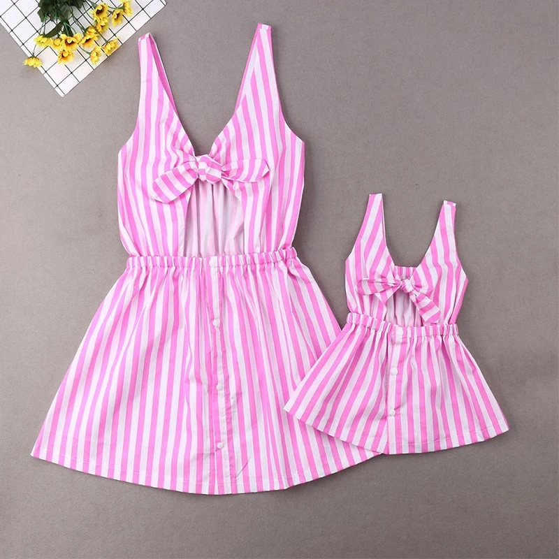 Parent-child Mother and Daughter Clothes Dress Family Matching Stripe Dress