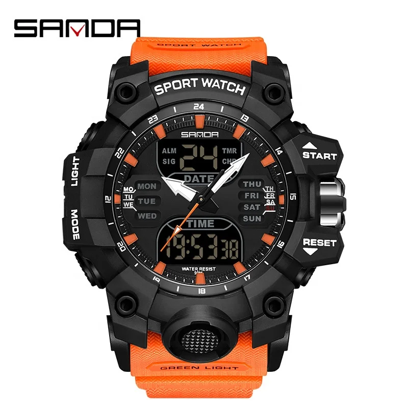 2024 New Arrival Relogio Sanda 6126 For Men Fashion sport Design Digital Watch TPU Strap Waterproof Outdoor Chronograph Watch