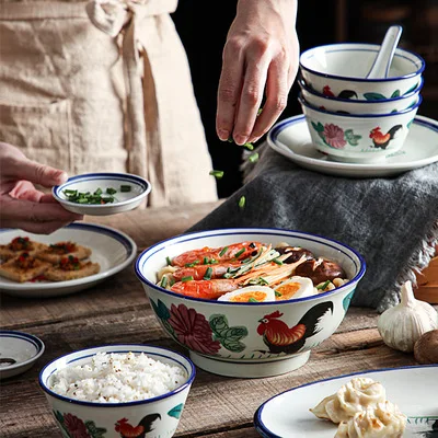 Vintage Chicken rooster design Dinner Set china Ceramic Melamine Crockery Dinnerware Sets