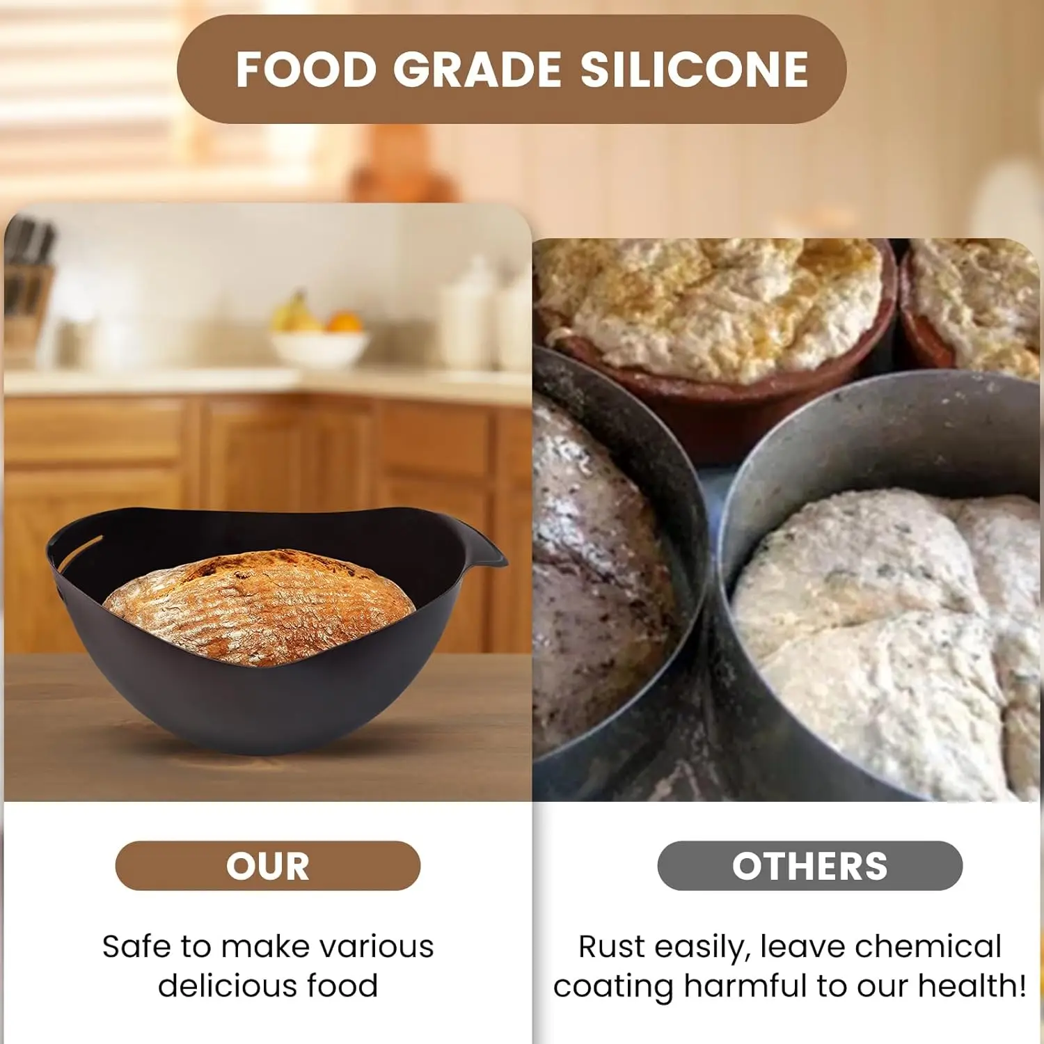 High Temperature Resistant Silicone Loaf Pan Baking Mould for Bread Fish Silicone Baking Bread Bowl