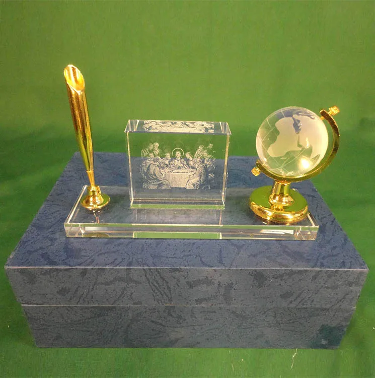 Laser Jesus Earth Globe Glass Crystal Pen Holder MH-B0344