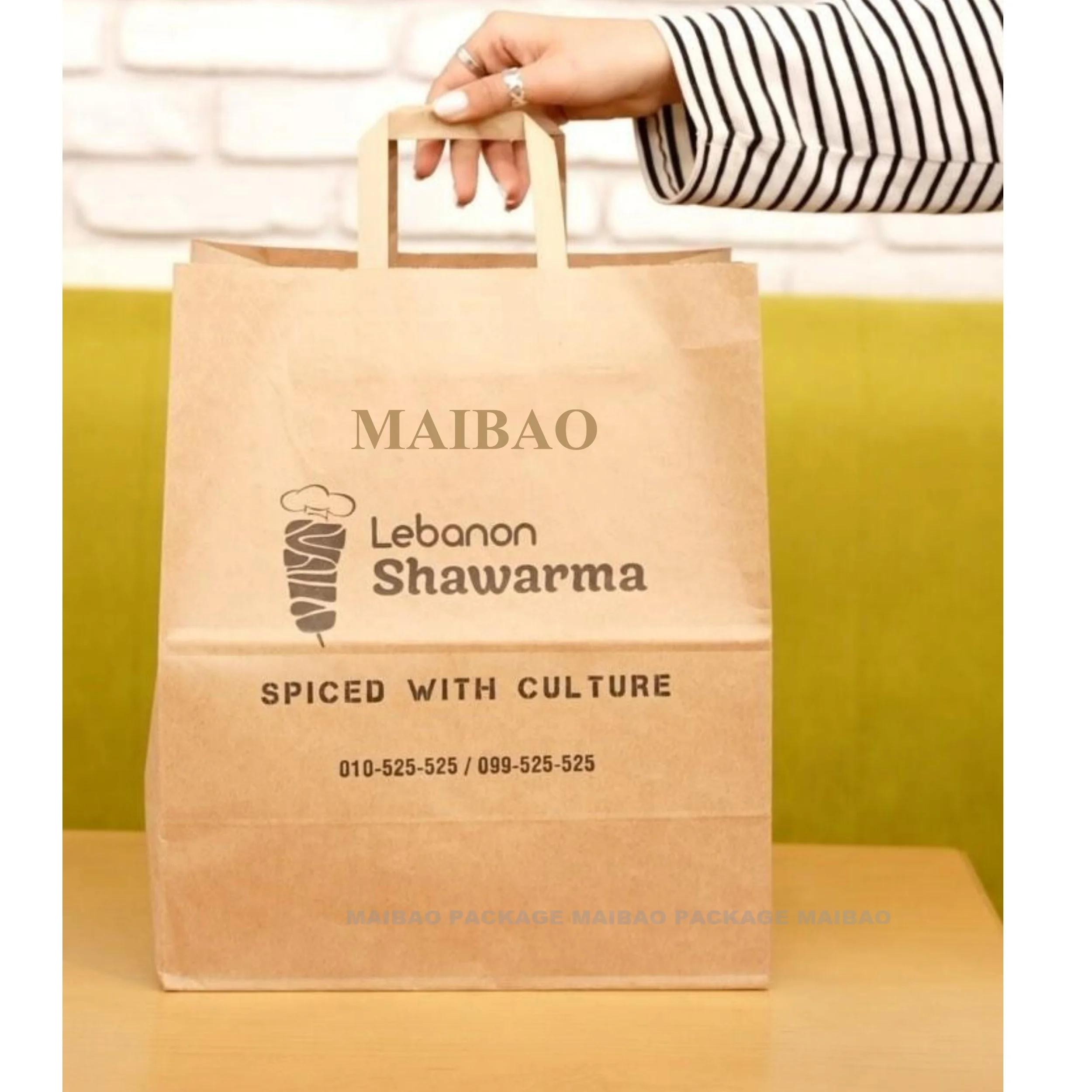 Custom Printed With Your Own Logo Delivery For Food Shopping Packaging Take Out Restaurant Shawarma Takeout Takeaway Paper Bags