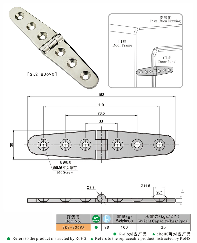 Нержавеющая сталь 316 шарнир морской и химической машины дверной стыковой петли