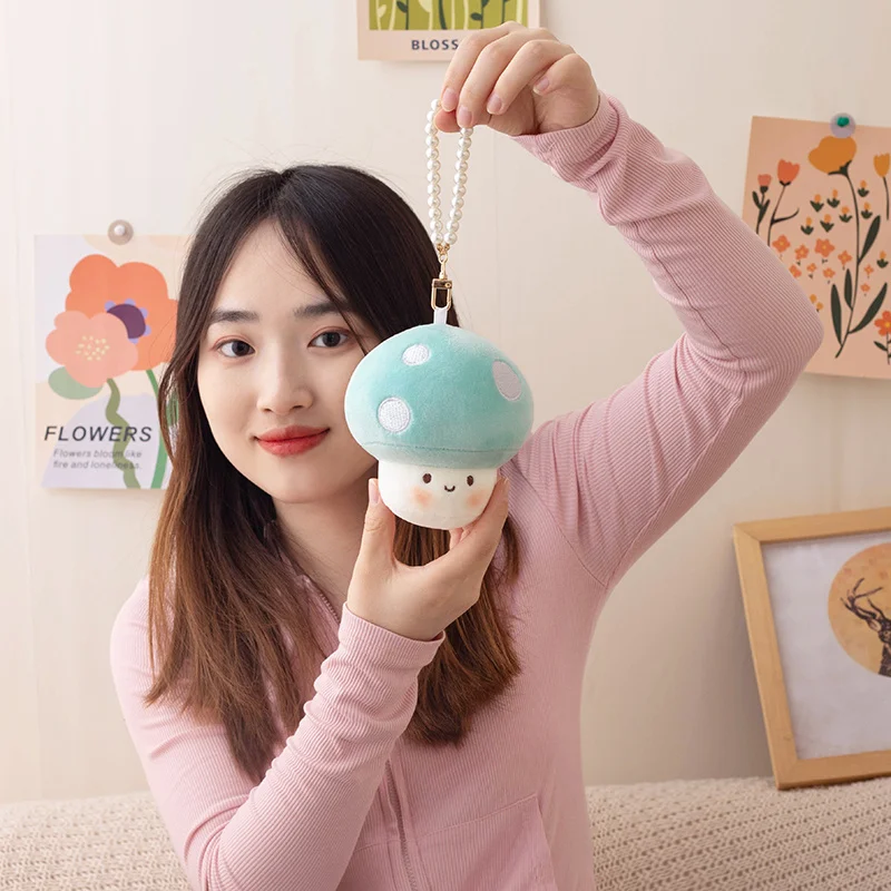 Cartoon Cute Stuffed Colorful Anime 10cm mushroom Plush Toy  Mushroom Doll Keychain  Creative Gift