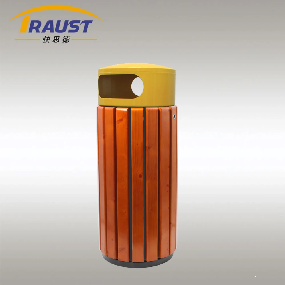 Traust outdoor unique wooden public cardboard dustbin garden garbage litter trash bin can