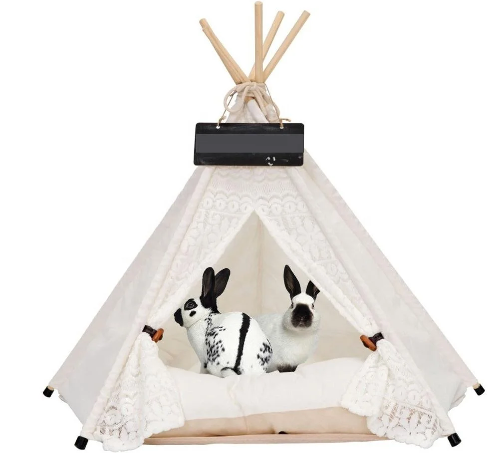 Pet Cat Dog Rabbit Teepee with Cushion,Portable Puppy Small Animals Bed Teepee Tent