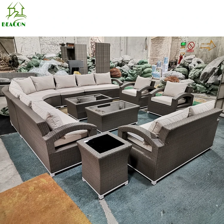 Extra large outdoor corner sofa sectional woven wicker rattan outdoor furniture sofa set for garden
