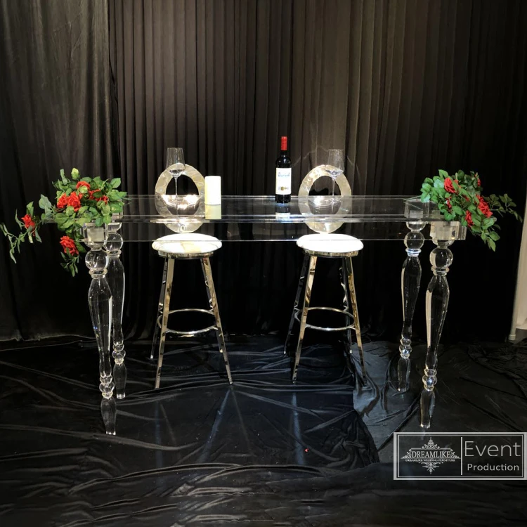 modern clear transparent high quality acrylic rectangle bar table for wedding banquet