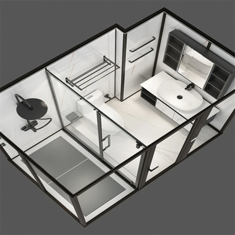 Modern Industrial Japanese Design Modular Bathroom Pod Sliding Style Acrylic Tray Shower Cabin with Aluminium Frame