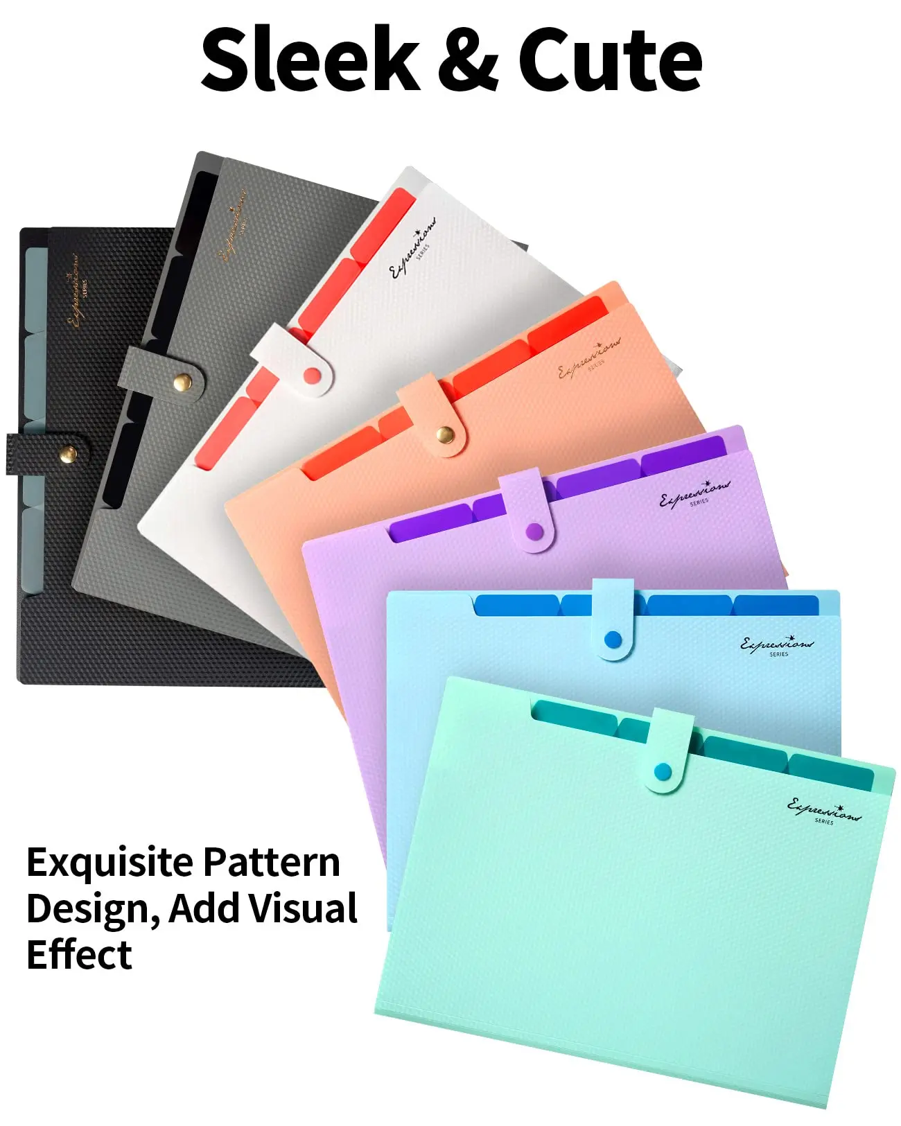 Cute 5 Pocket File Folder with Labels Portable Accordion File Bag Letter Size Expanding File Organizer