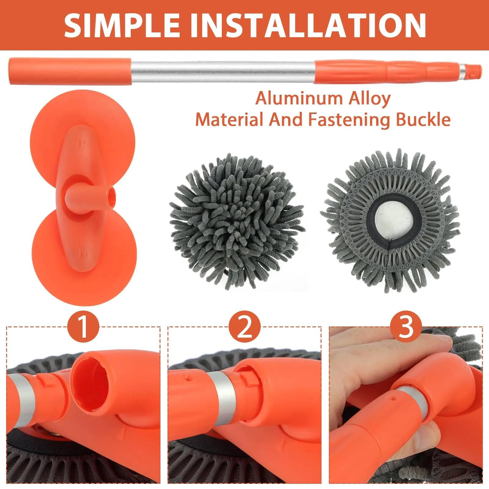 Premium Adjustable Aluminum Car Wash Brush Mop with Durable Rotating Double Brush Head for Efficient Roof and Window Cleaning