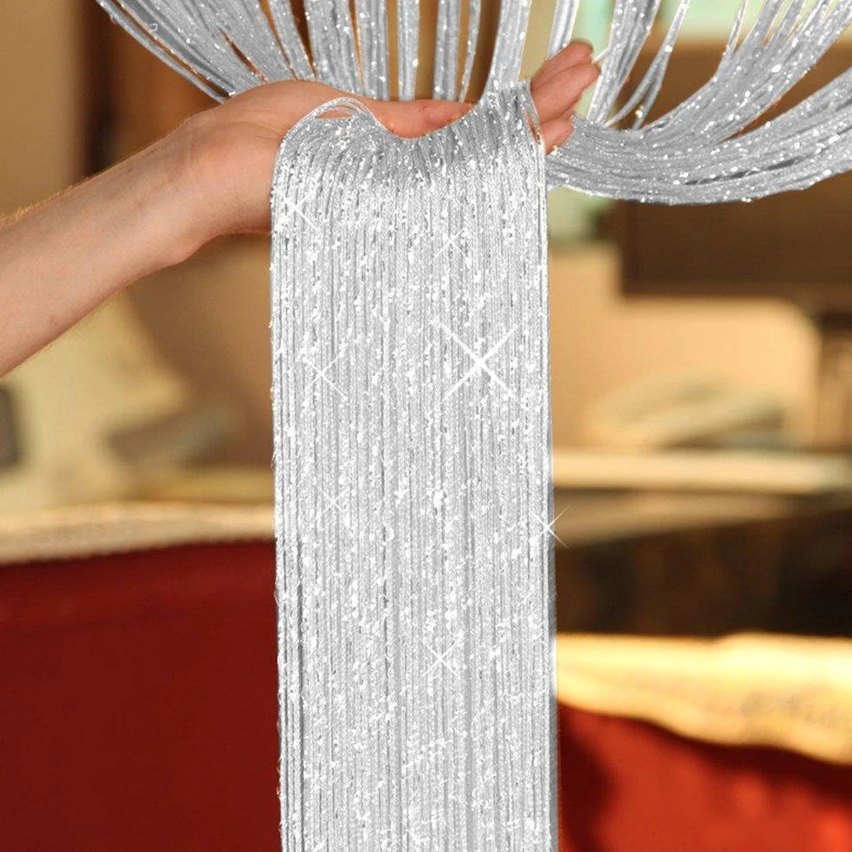 Glitter String Door Curtain Beads Hanging Beaded Fringe Fabric Tassel Window Panel Home Living Wedding Decor