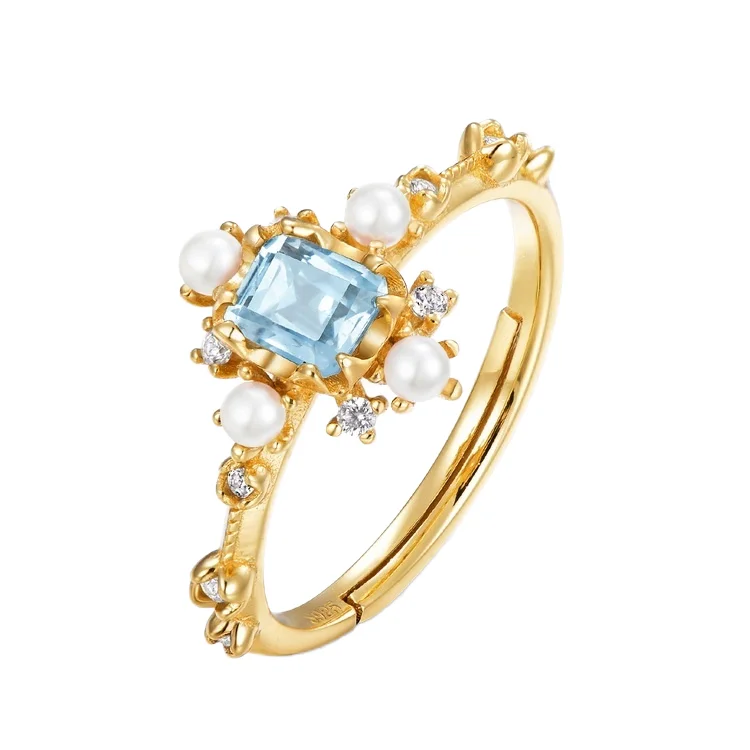 Etelleza Vintage gemstone ladies rings S925 sterling silver sky blue topaz white shell cubic Zirconia Jewellery finger ring
