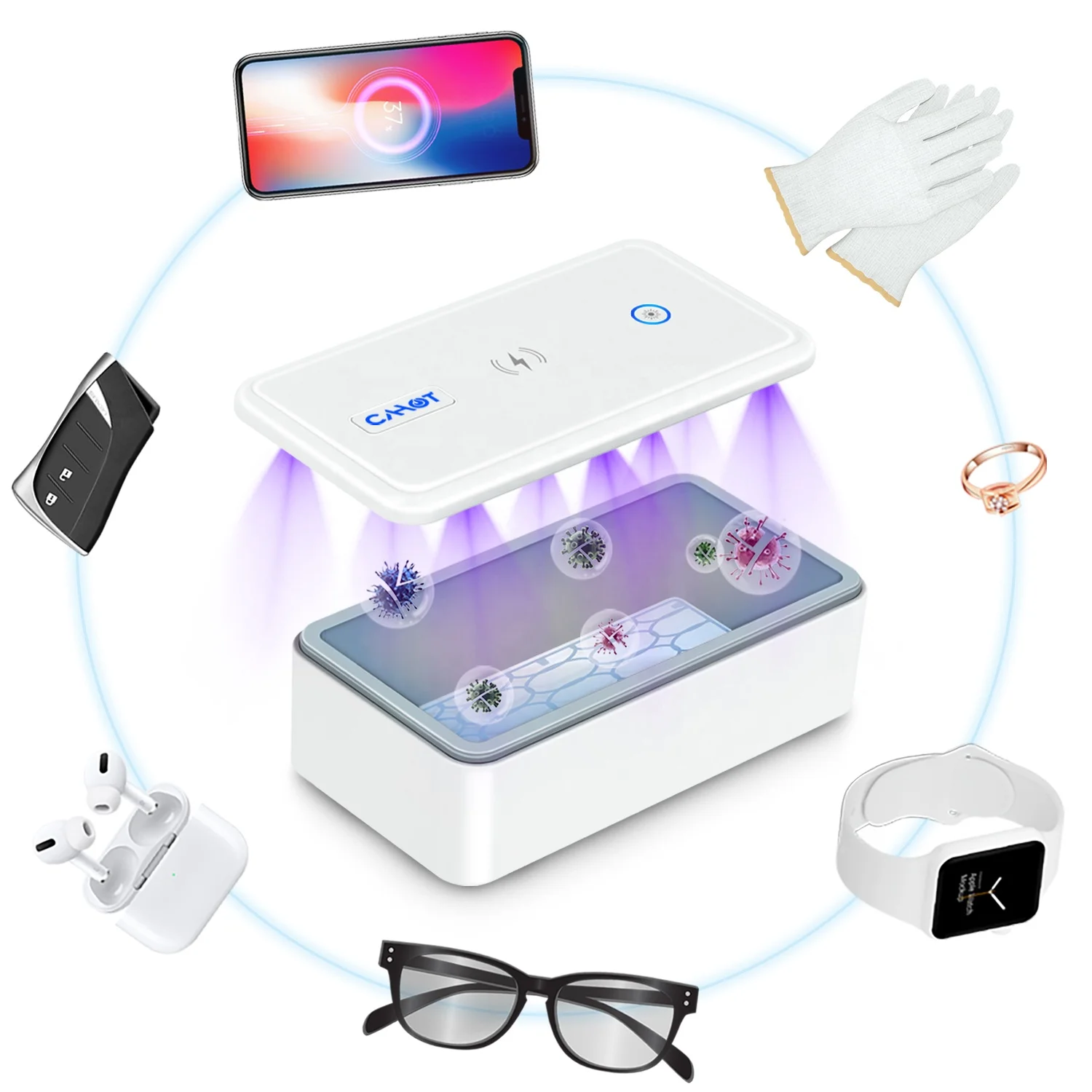 
2020 New UV LED Phone Sterilization Portable UV-C Light Disinfection Sterilizer Box with Wireless Charger UVC Sanitizer Box 