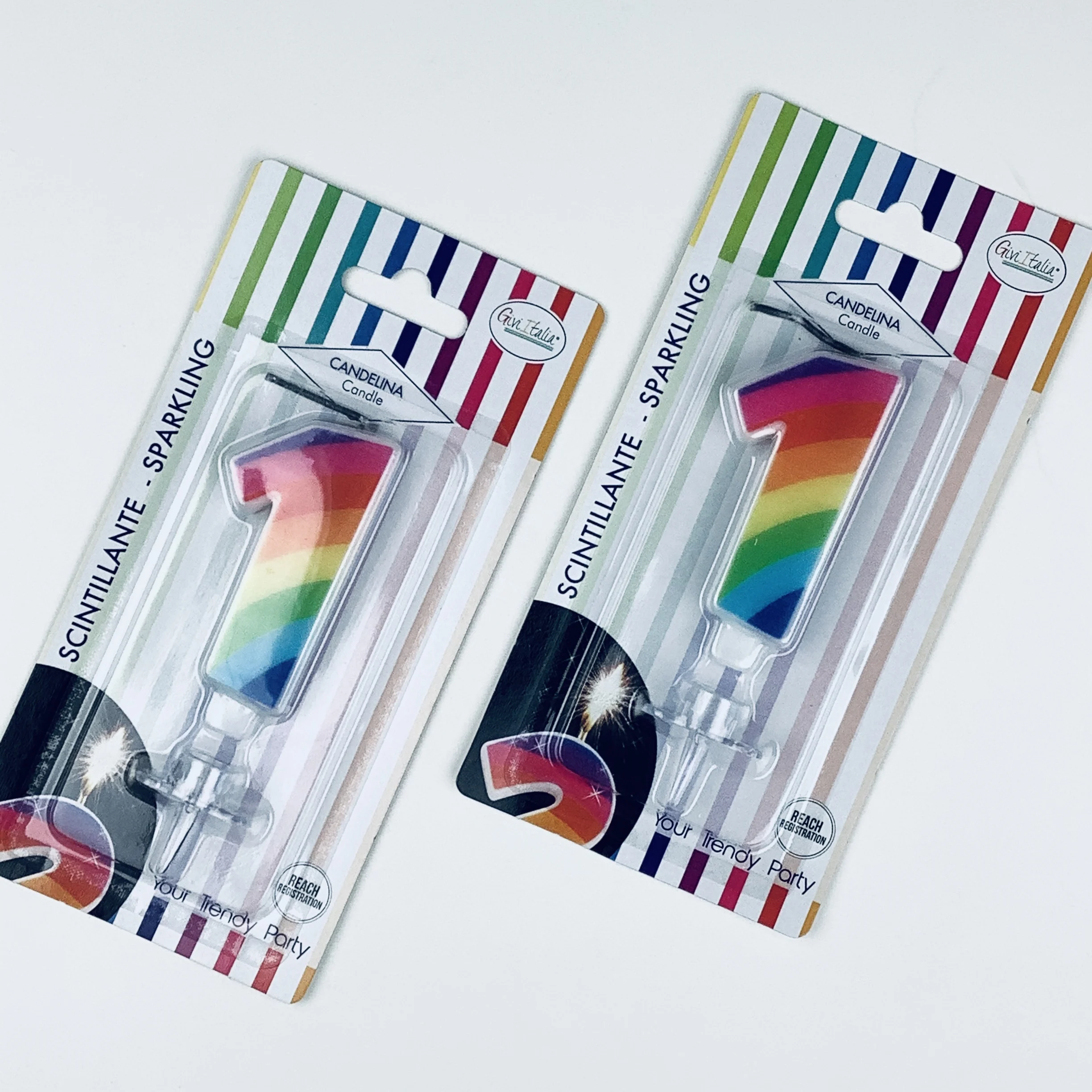Fast Delivery Original Givi Italia brand 1 Sparkling Rainbow Numeral Birthday Candle Great Value Fun Disposable Party Supplies