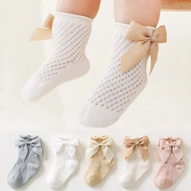 High Quality Infant Summer Breathable Socks Fashion Design Bowknot Solid Color Baby Socks