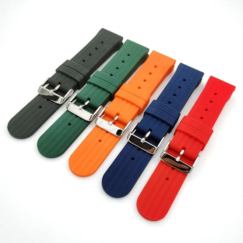 Hot Sales Black Green Sport Fashion 20mm 22mm Rubber Watch Band Silicone Watch Strap