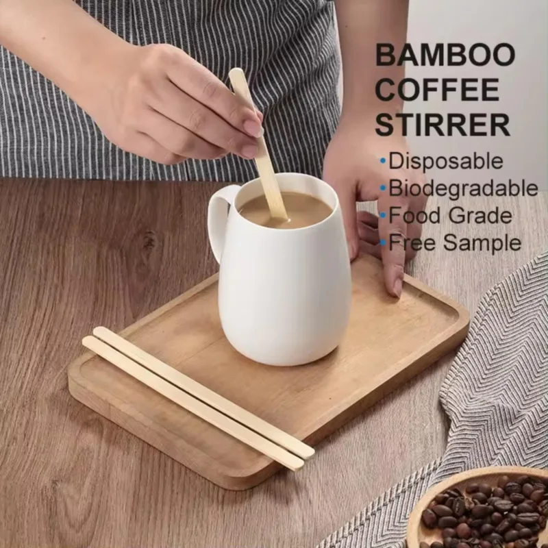 178*4*1.3 mm Disposable Natural Bamboo Coffee Stirrer