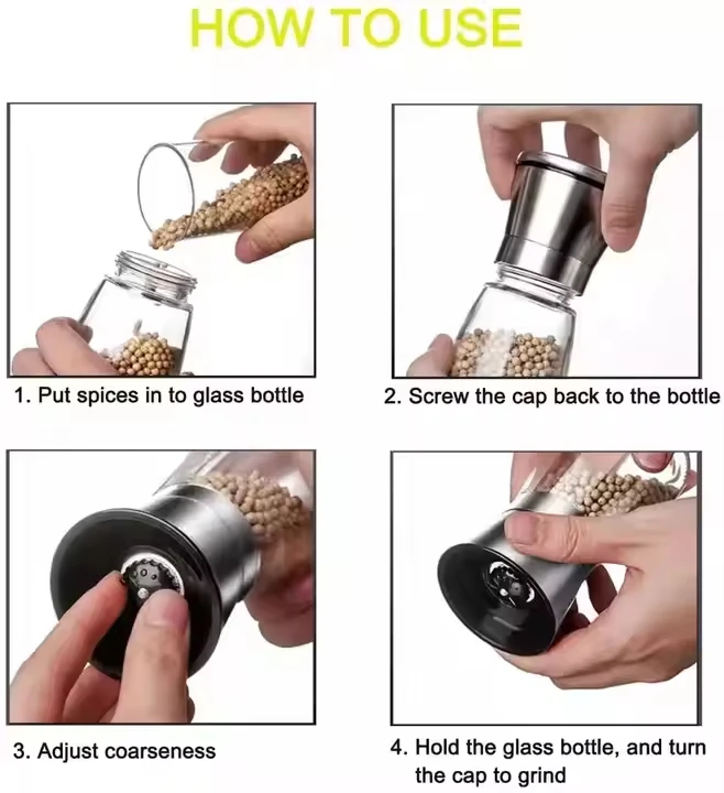 Kitchen Gadgets Glass Tools 1Pc Stainless Steel Salt and Pepper Mill Grinder Spice Herp Glass Muller Hand Mill Grinding Bottle