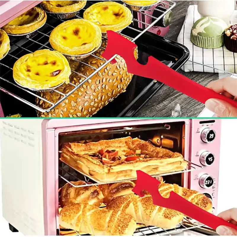2024 New Product Ideas Baking Accessories Plastic Oven Rack with Longer Handle Kitchen Gadgets Push Pull Tool for Storage