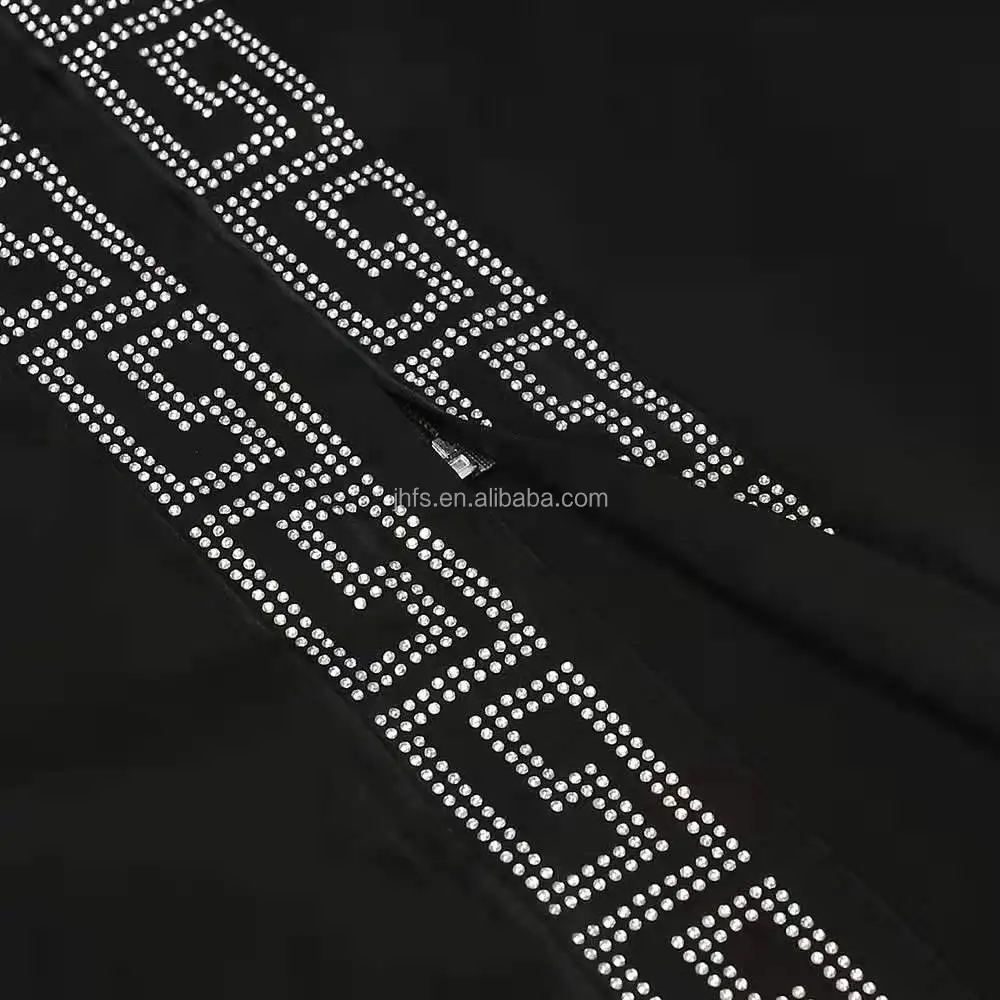 J&H 2022 luxury rhinestone diamond abaya with under dress chiffon 2 piece set Islamic clothing kaftan style muslim dress