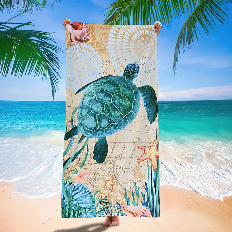 Wholesale Customization Logo Summer New Popular Large Microfiber Beach Towels With Turtle Pattern