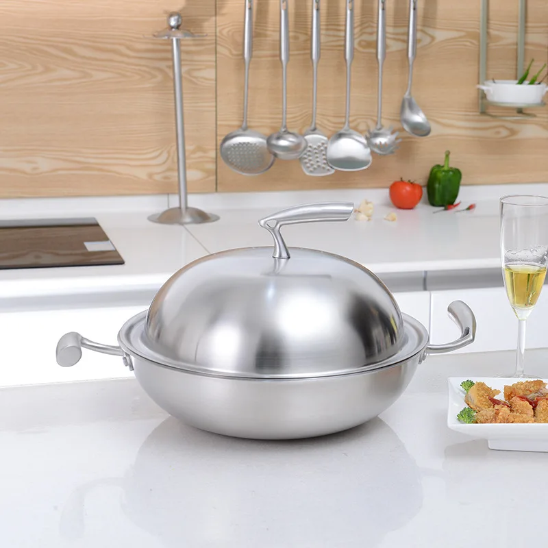 New Design Nonstick 304 Stainless Steel Frying Pan Deep Induction Wok Flat Bottom Gas Universal With Lid