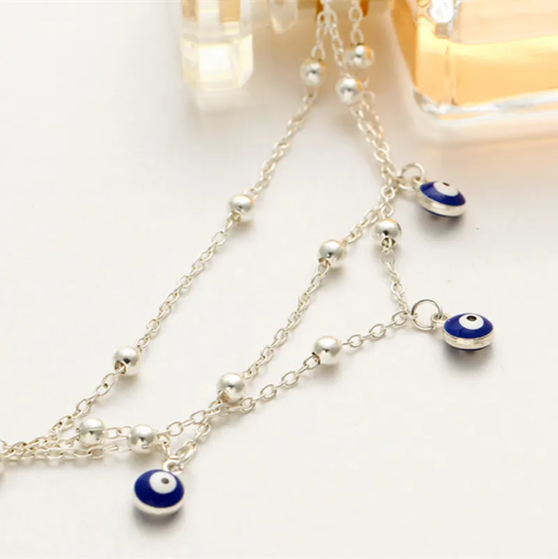 Fashion 2021 Wholesale Three Layer Chain Blue Eye Bead Anklet Turkey Evil Eyes Anklet for Women