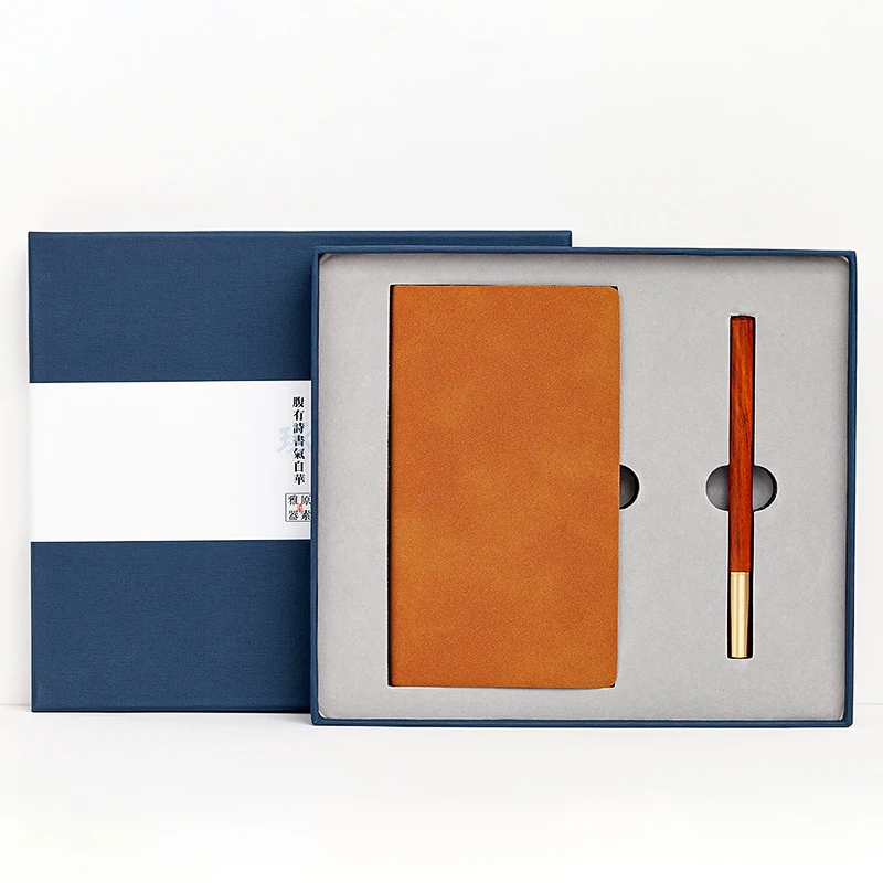 
2021 new ideas low MOQ give away gifts wooden itemes Journal Custom Logo Notebook set 