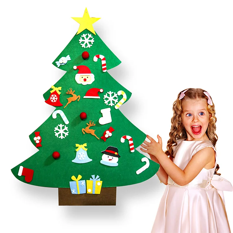 Xmas Home decoration Gifts 3ft Educational DIY Felt Christmas Tree Set With Ornaments For Kids