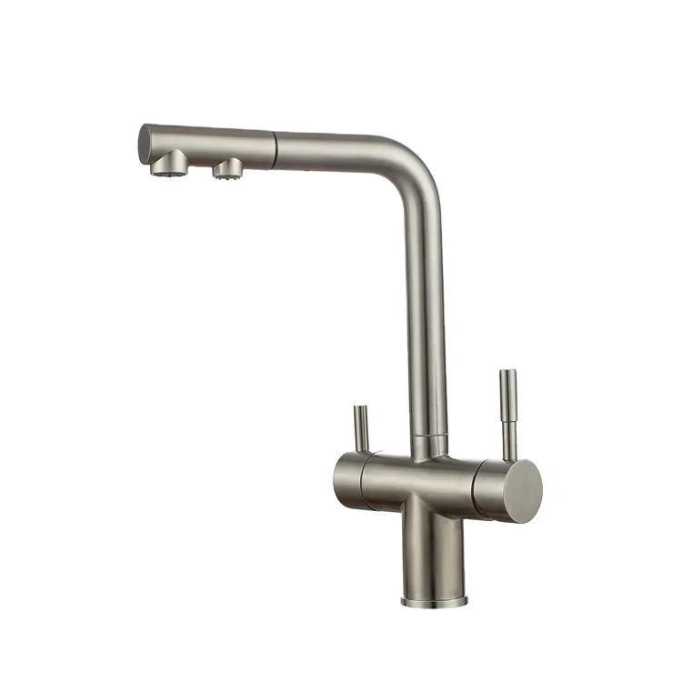 Factory Supplier Pull Out 304 Stainless Steel Kitchen Sink Faucet Brushed Finish 3 Way Water Filter Kitchen Mixer