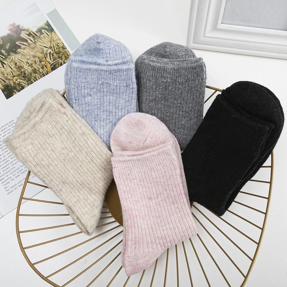 Wholesale Custom Candy Color Breathable Women Thin Tube Piled Slouch Wool Socks Thick Heavy Thermal Winter Warm Ladies socks