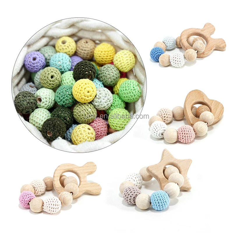 Wholesale Beech 138 Color Natural Wooden Rings Teether Baby Bracelet Hand Crochet Beads