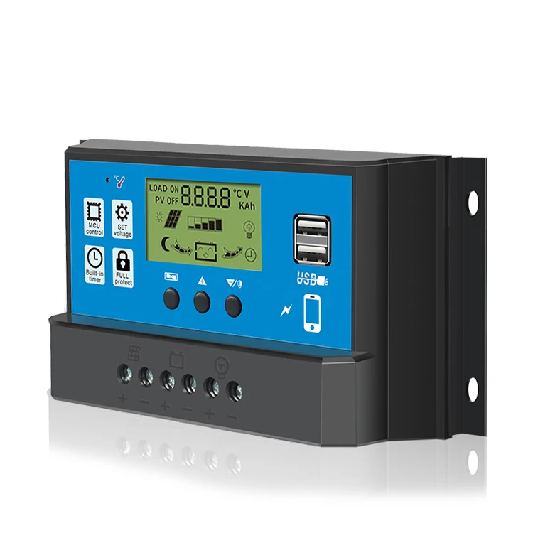 PWM 12V 24V Dual USB Solar Panel Charge Controller Regulator with LCD Display 10/20/30A