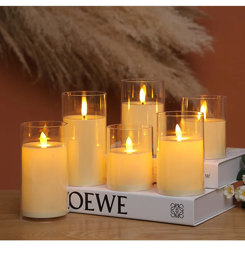 Wholesale Acrylic Cup White Flicker Moving Wick Led Candle 3D Bullet Shape Flameless Pillar Electric Candle For Home Decoration