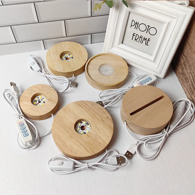 Hot Selling Wholesale Wood Night Light Crystal Ball Luminous Round Wood Atmosphere Lighting Base USB Interface Home Decoration