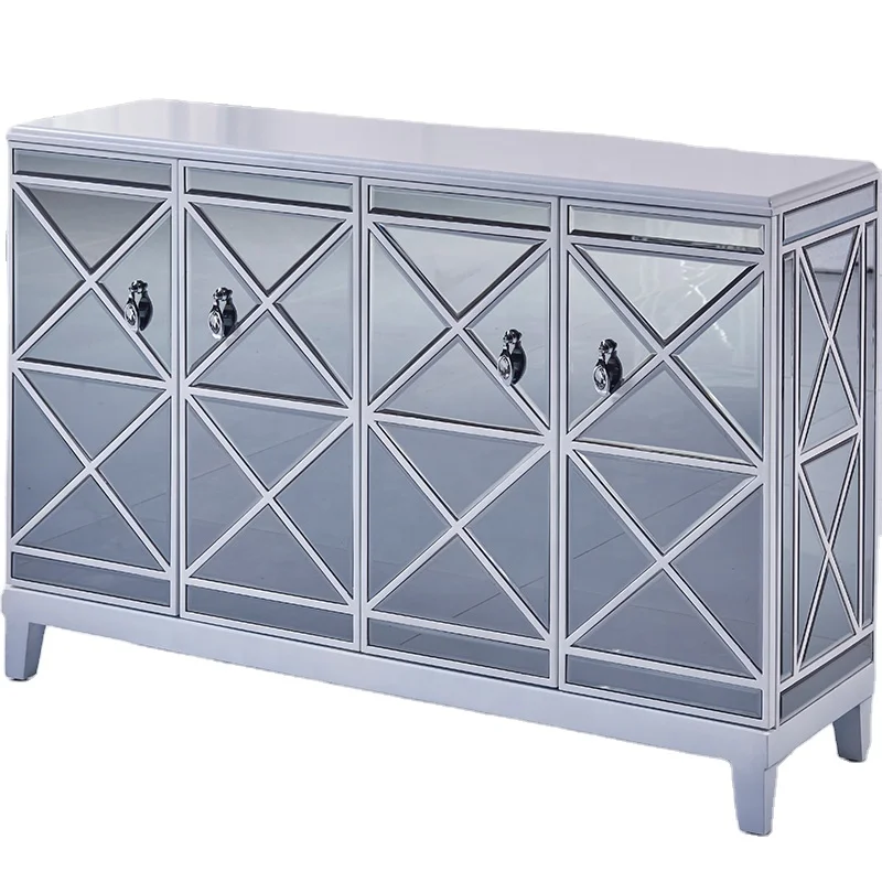 
Storage drawer 4 doors living room luxury gloss silver wood mirrored sideboard furniture cabinet 