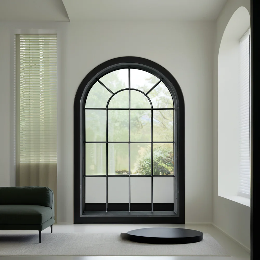 Customized Arch Head fixed steel windows with arch transom
