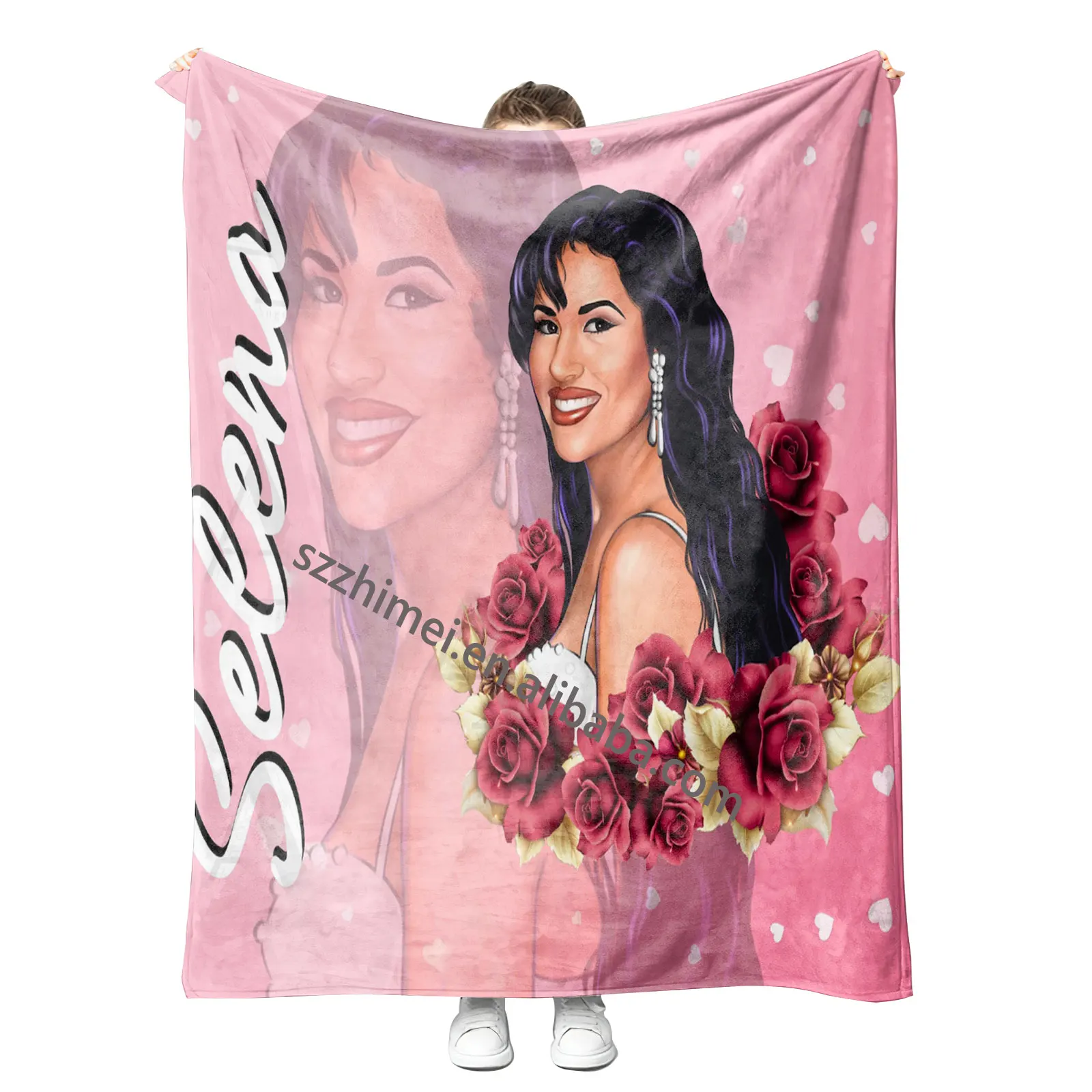 2024 personalized design selena quintanilla portrait flower pattern Soft custom Fleece Throw Blanket