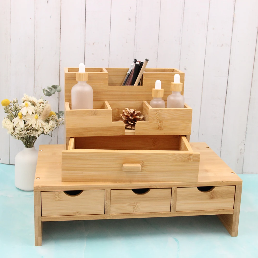 Natural Bamboo Wooden Storage  Home Desk organizer with  Drawers furniture wooden bamboo boxes Natural waterproof bamboo box