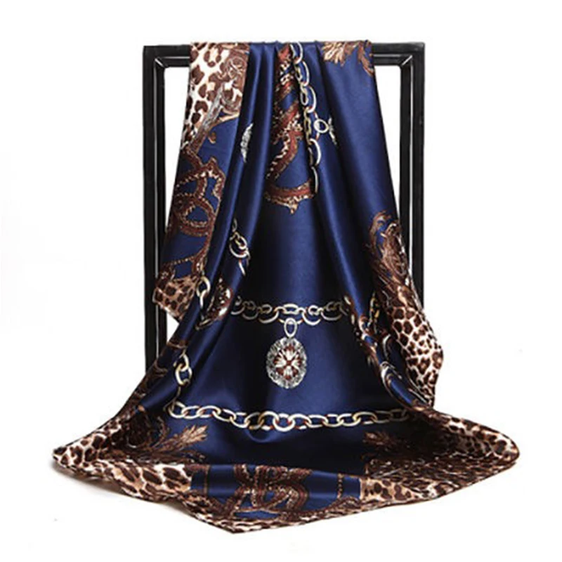 90*90cm Square Silk Scarf Women Print Hair Neck Hijab Scarf Muslim Female Chiffon Shawl Wrap Head Scarves Muffler Pareo Bandanna