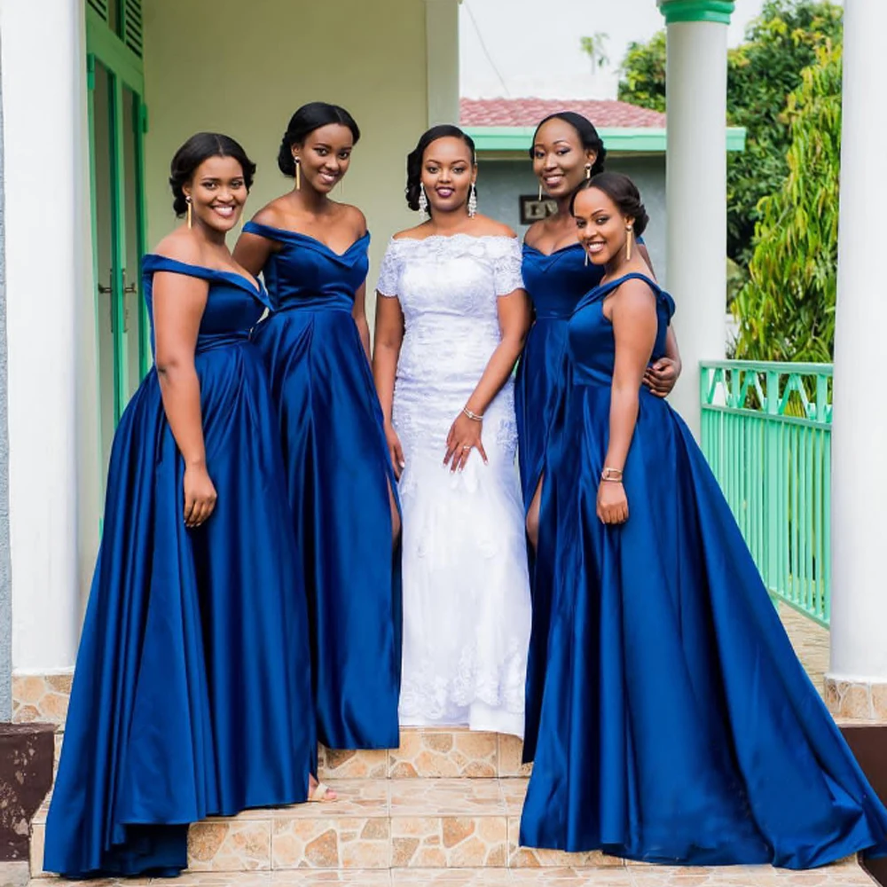 
ELPR0000652 2020 new blue african bridesmaid dress high quality satin wedding maids dresses 
