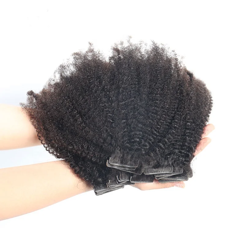 4B4C Afro Kinky Curly Coily Tape In Human Hair Extensions Black Women Mongolian Virgin Hair Tape Ins Microlink Hair