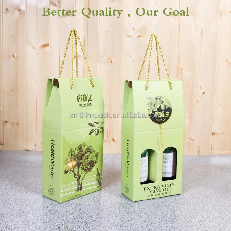 Cheap custom printed foil logo corrugated cardboard box shipping box for edible olive oil packaging flavoring sauce with handle