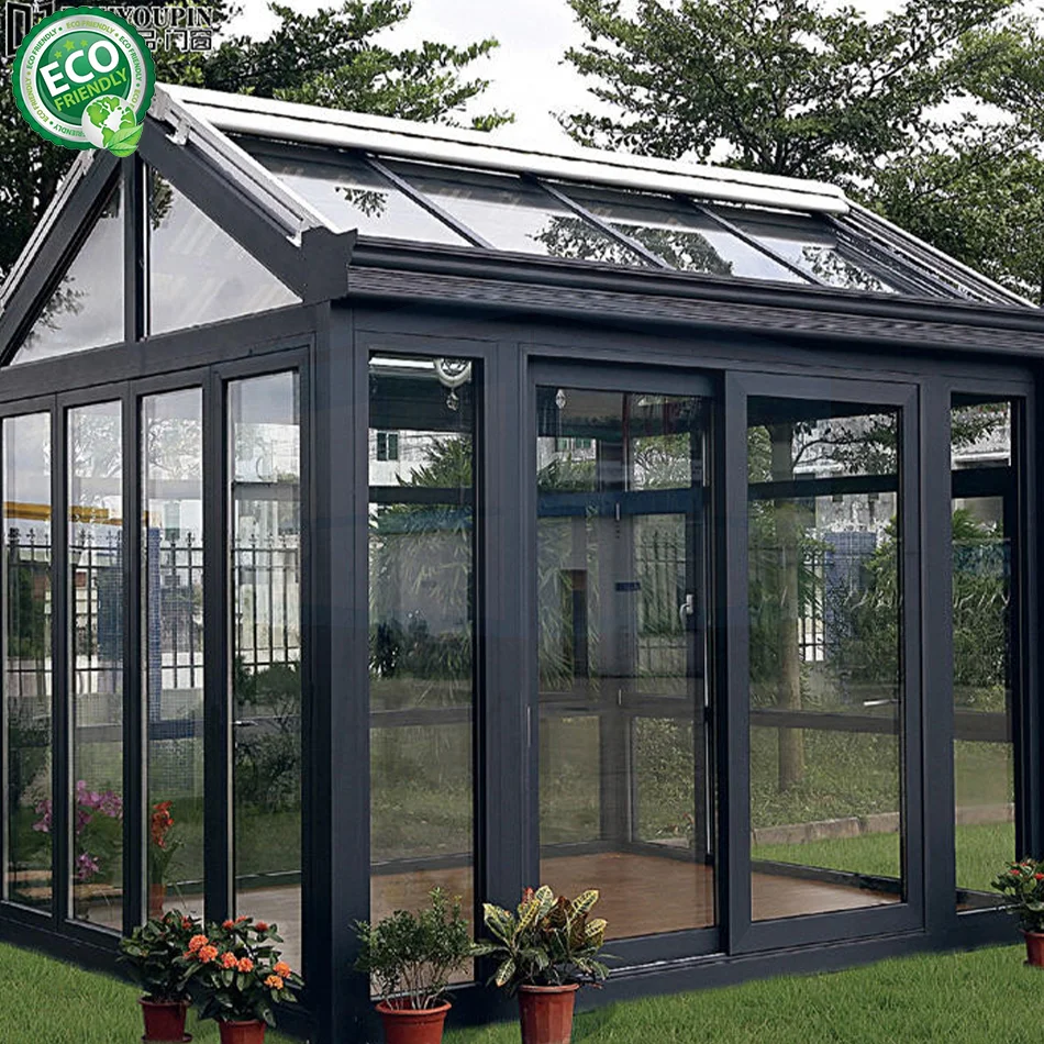 Free Standing Sunroom Customizable Waterproof Triangle Aluminum All Season Gable Glass House