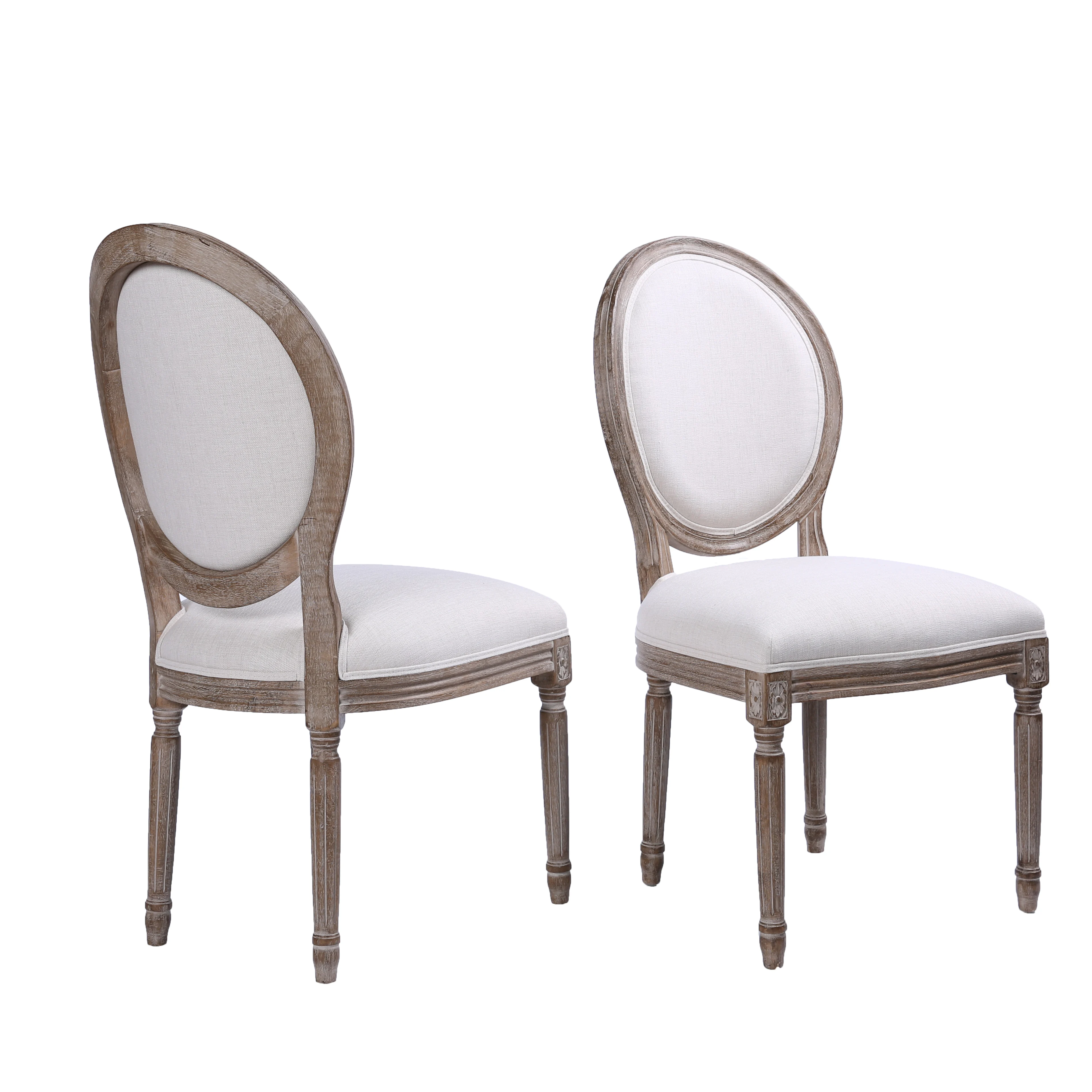 French dining chair Round Back Rubber wood Velvet Linen Fabric french louis chair