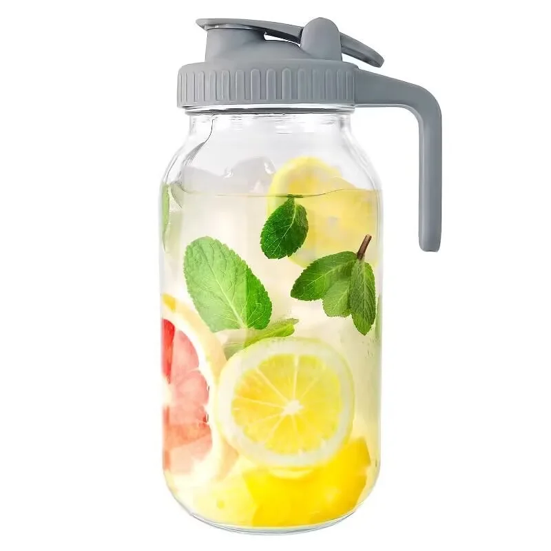 64oz Glass Mason Jars Drinking Pitcher with Pour Spout Lid Large Iced Coffee Glass Bottles With Stainless Steel Filter