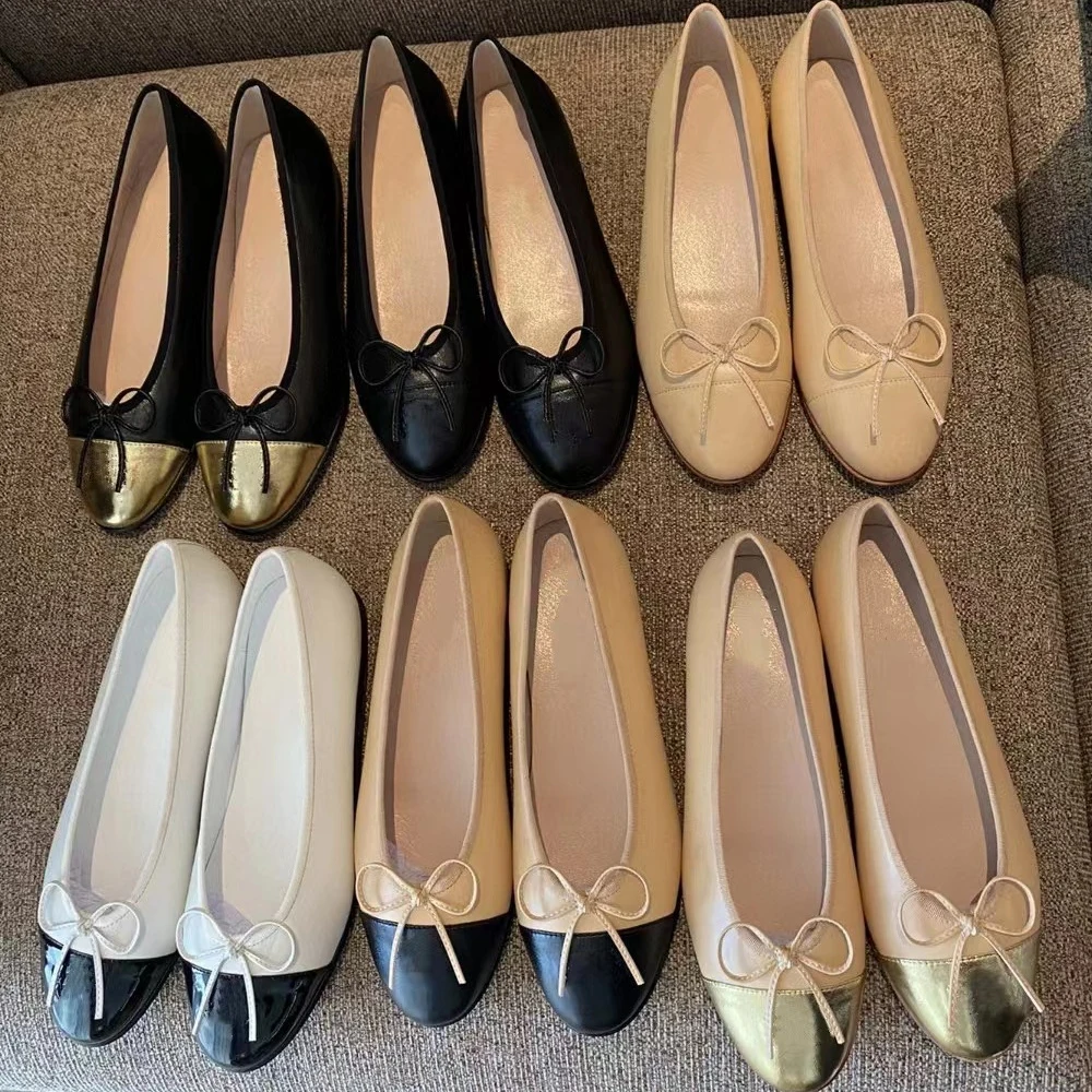 Autumn Women Outdoor Leather Ballet Flat Shoes Lady Good Quality Bow soft Leather Boat Ballet Flat Sandal Shoes