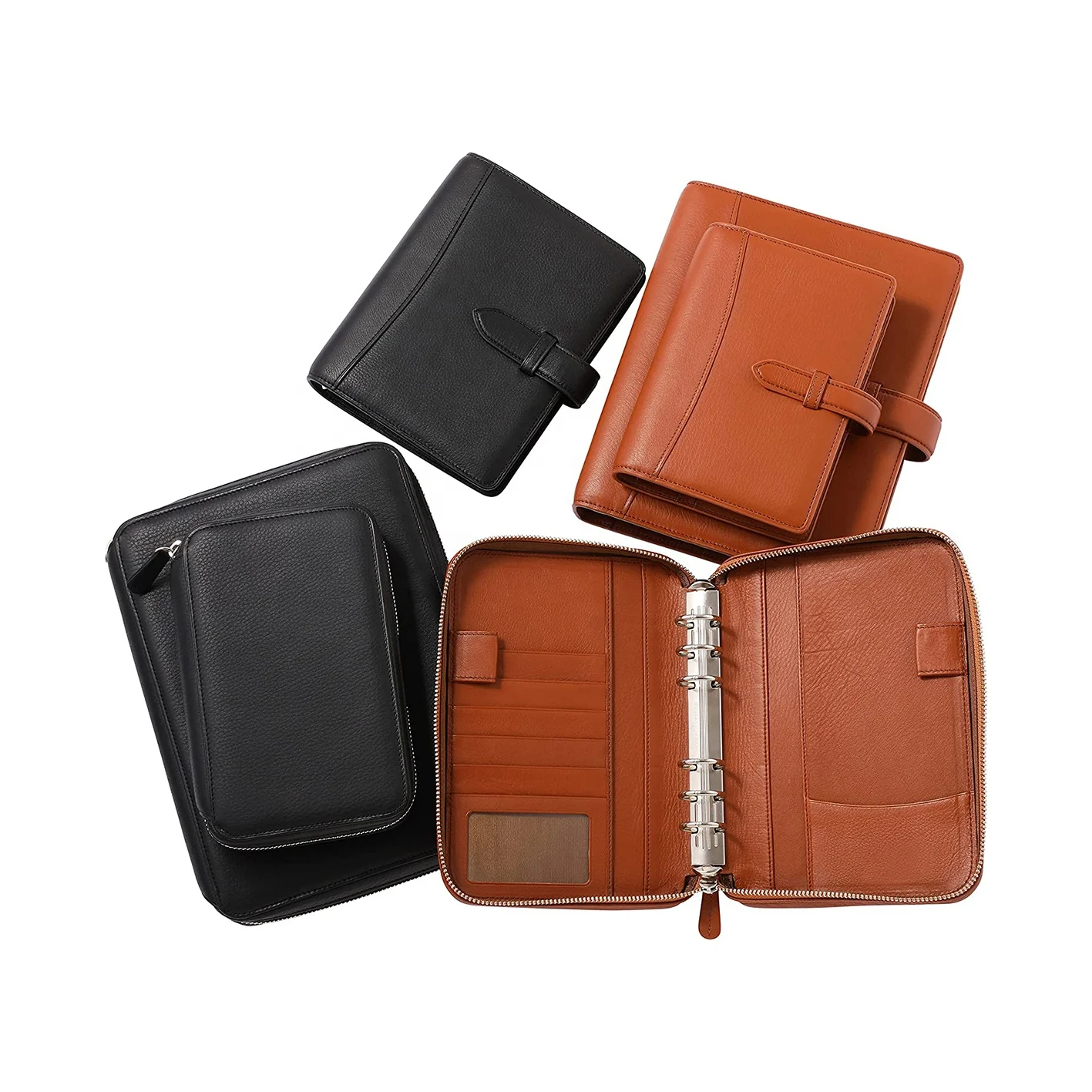 Large Capacity with 6 Ring Binder Passport Card Holder Money Saving Cash Budget Planner Zipper Wallet Wholesale Pu Leather Long