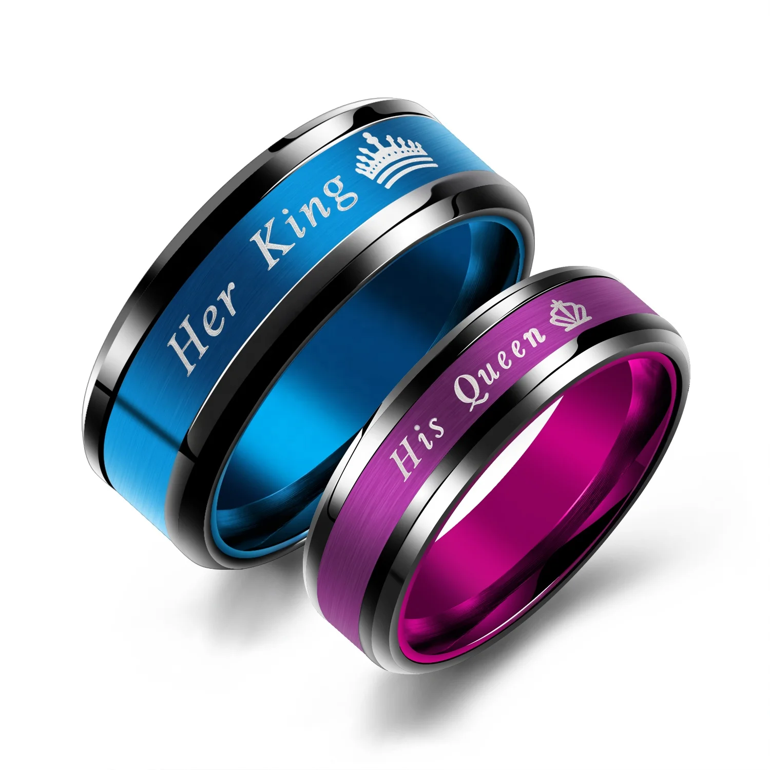 Hot sale fashion 316L stainless steel king queen men women couple ring